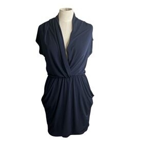 Sweet Storm Navy Mini Dress – V-Neck, Draped Front, Pockets